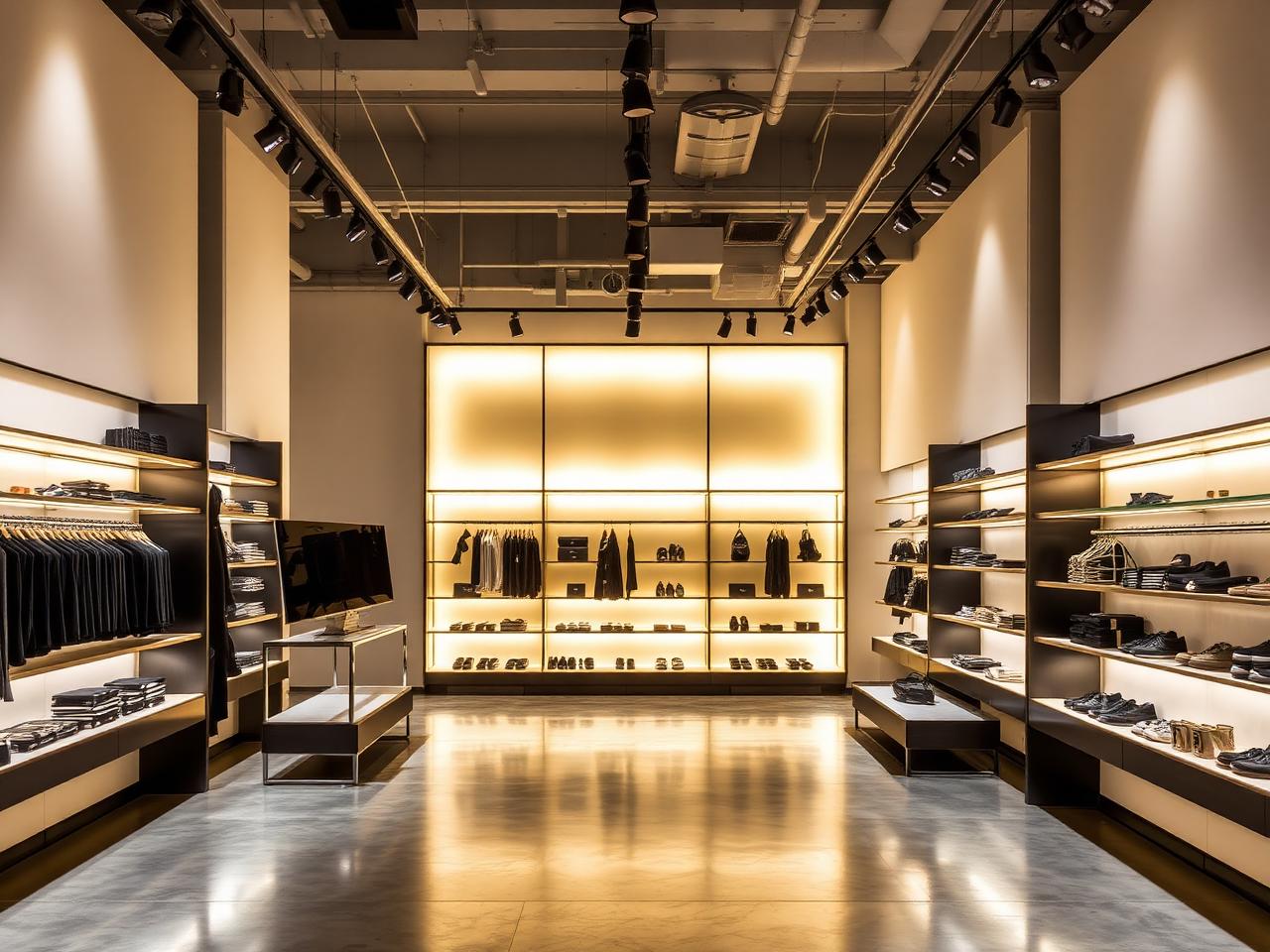 Commercial retail interior with newly installed track lighting and electrical distribution during a fit-out
